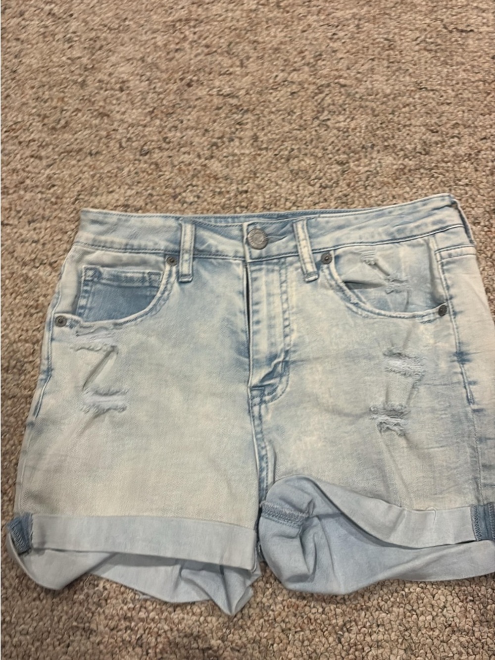 Aeropostale Light Blue Distressed Denim Roll-Hem Shorts